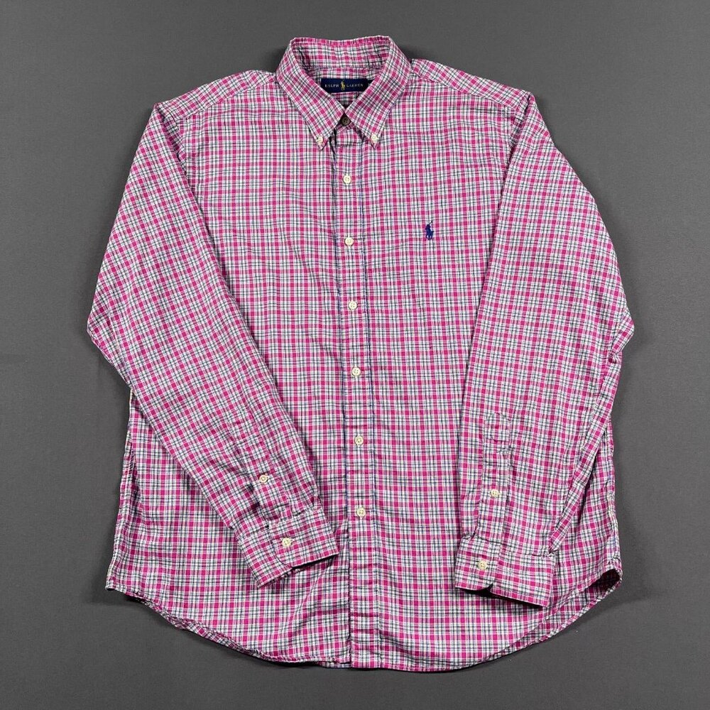 Polo Ralph Lauren Shirt Mens Extra Large Pink Blue Plaid Pony Preppy Classic